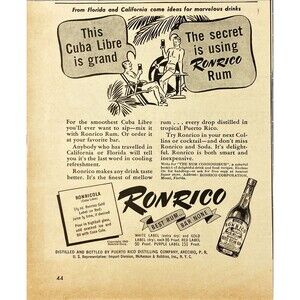 Ronrico Rum "Smoothest Cuba Libre you'll ever want" Vintage Print Ad 1940-41